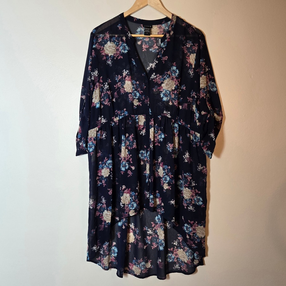Torrid Womens Plus Size 2‎ Floral Chiffon Babydoll High Low Roll Tab Tunic